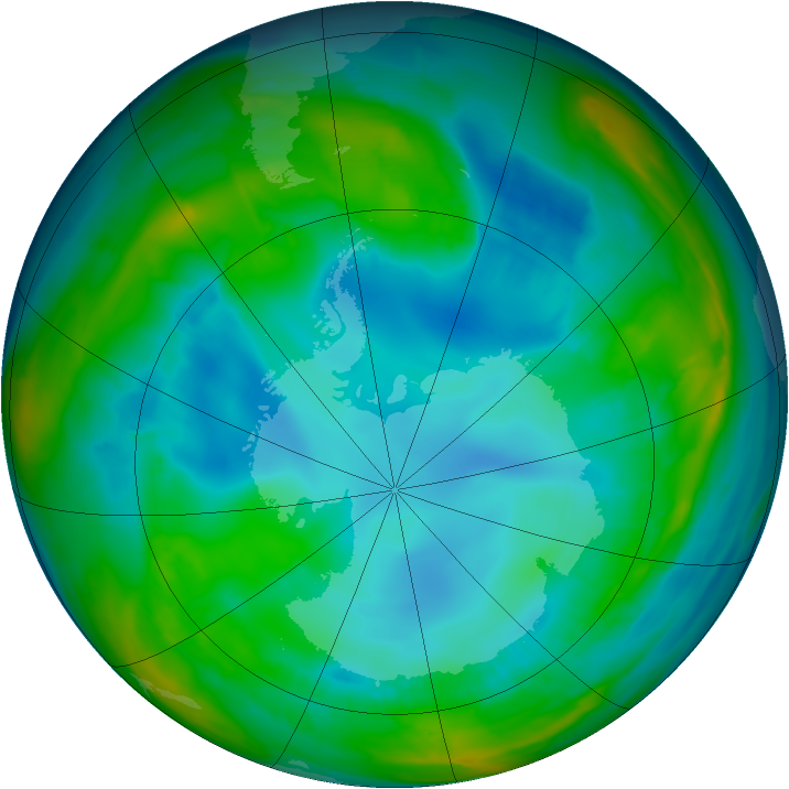 Antarctic ozone map for 08 August 2015
